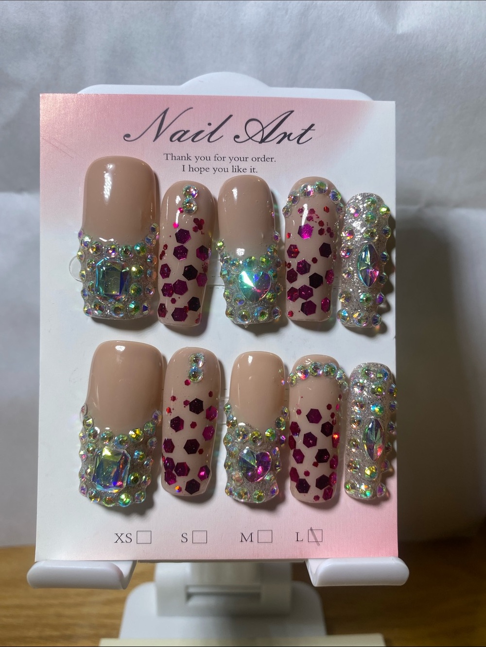 Nude Pink Crystal Embellished Press-On Nail Set